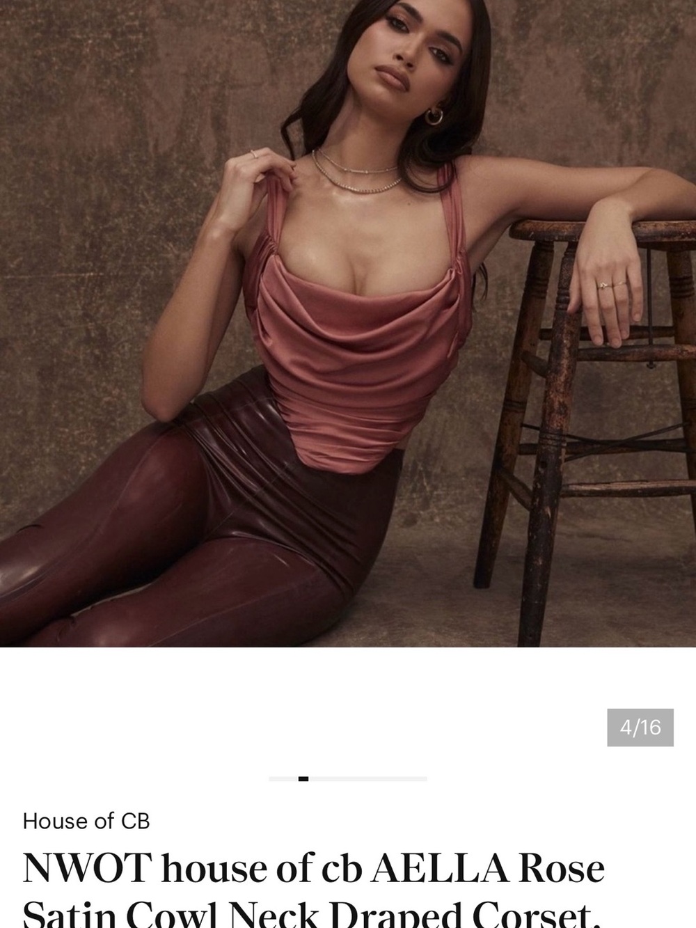 House of CB Rose Satin Cowl Neck Draped Top
